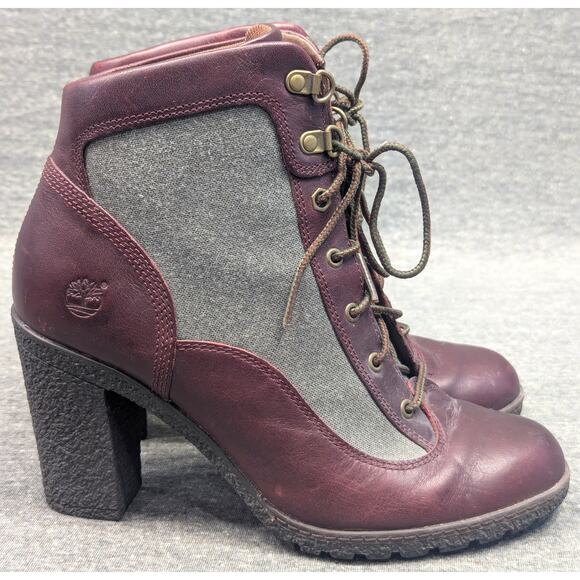 TIMBERLAND Womens Boots - Burgundy/Gray, Glamping, Lace-Up, Leather, Size 8 - Picture 1 of 9